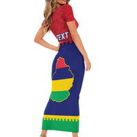 Mauritius Independence Day Family Matching Short Sleeve Bodycon Dress and Hawaiian Shirt Stella Clavisque Maris Indici Foral Pattern - Wonder Print Shop