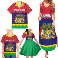 Mauritius Independence Day Family Matching Summer Maxi Dress and Hawaiian Shirt Stella Clavisque Maris Indici Foral Pattern - Wonder Print Shop