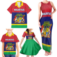 Mauritius Independence Day Family Matching Tank Maxi Dress and Hawaiian Shirt Stella Clavisque Maris Indici Foral Pattern - Wonder Print Shop
