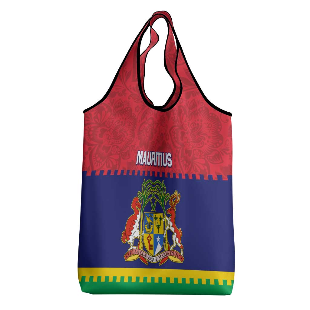 Mauritius Independence Day Grocery Bag Stella Clavisque Maris Indici Foral Pattern