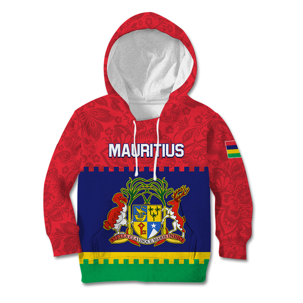 Mauritius Independence Day Kid Hoodie Stella Clavisque Maris Indici Foral Pattern - Wonder Print Shop