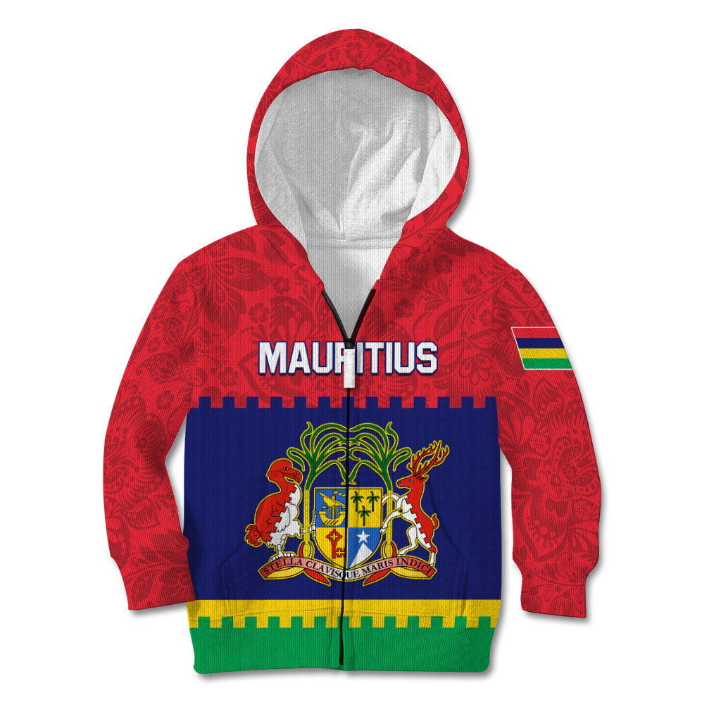Mauritius Independence Day Kid Hoodie Stella Clavisque Maris Indici Foral Pattern - Wonder Print Shop
