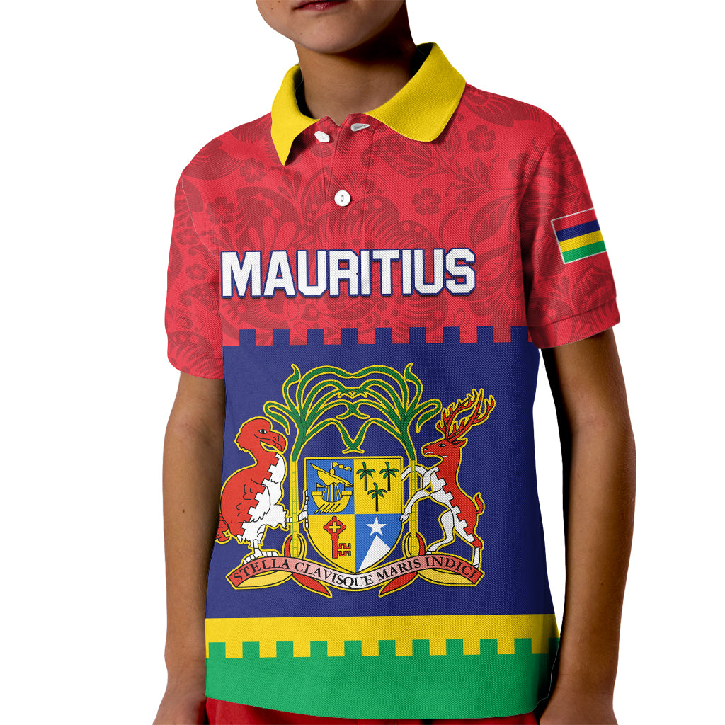 Mauritius Independence Day Kid Polo Shirt Stella Clavisque Maris Indici Foral Pattern - Wonder Print Shop