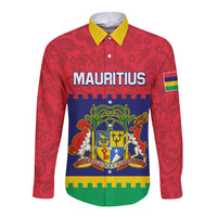 Mauritius Independence Day Long Sleeve Button Shirt Stella Clavisque Maris Indici Foral Pattern - Wonder Print Shop