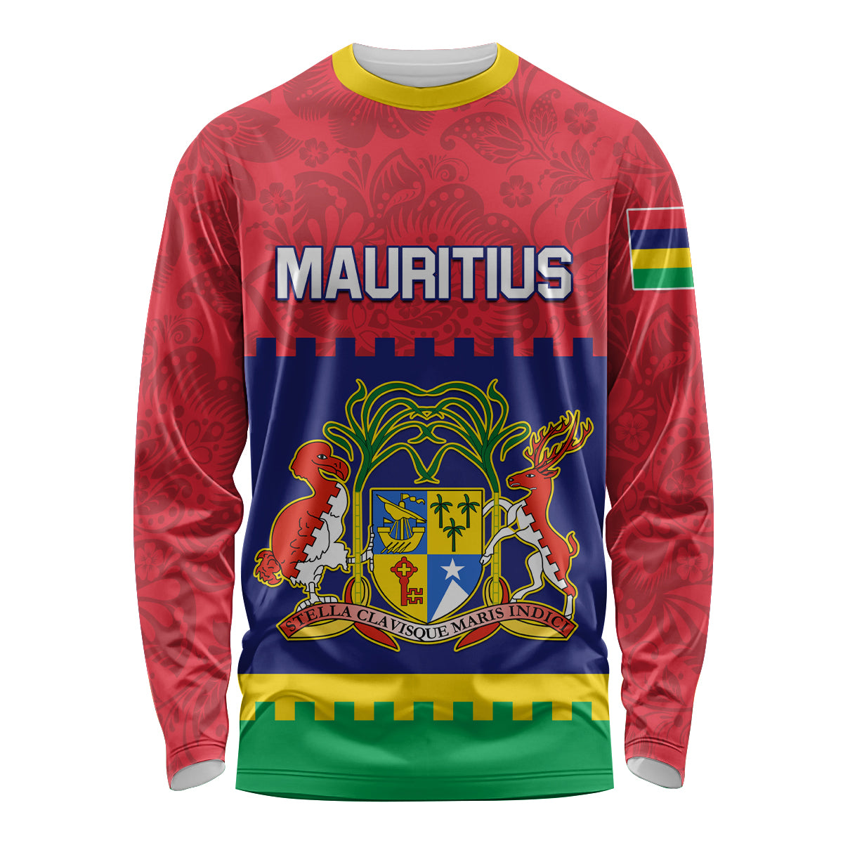 Mauritius Independence Day Long Sleeve Shirt Stella Clavisque Maris Indici Foral Pattern - Wonder Print Shop