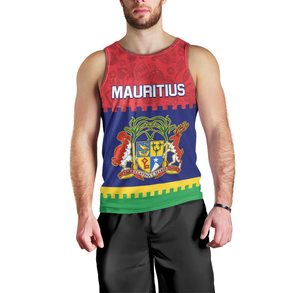 Mauritius Independence Day Men Tank Top Stella Clavisque Maris Indici Foral Pattern - Wonder Print Shop