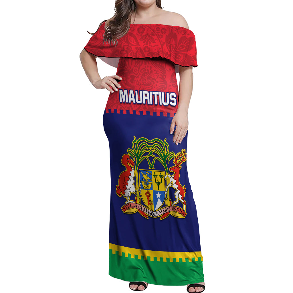 Mauritius Independence Day Off Shoulder Maxi Dress Stella Clavisque Maris Indici Foral Pattern - Wonder Print Shop