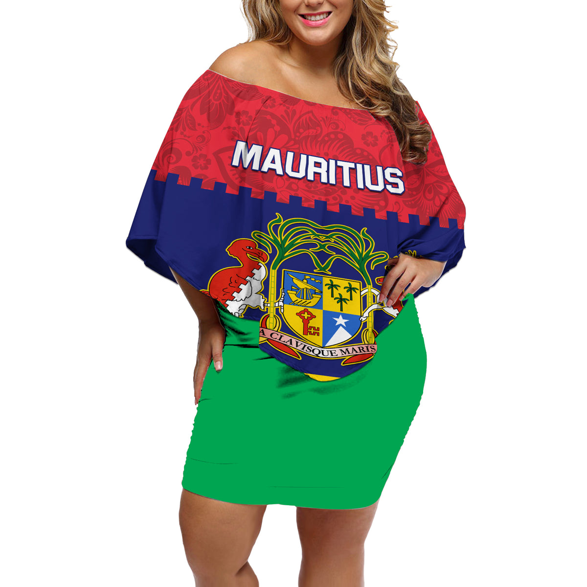 Mauritius Independence Day Off Shoulder Short Dress Stella Clavisque Maris Indici Foral Pattern - Wonder Print Shop