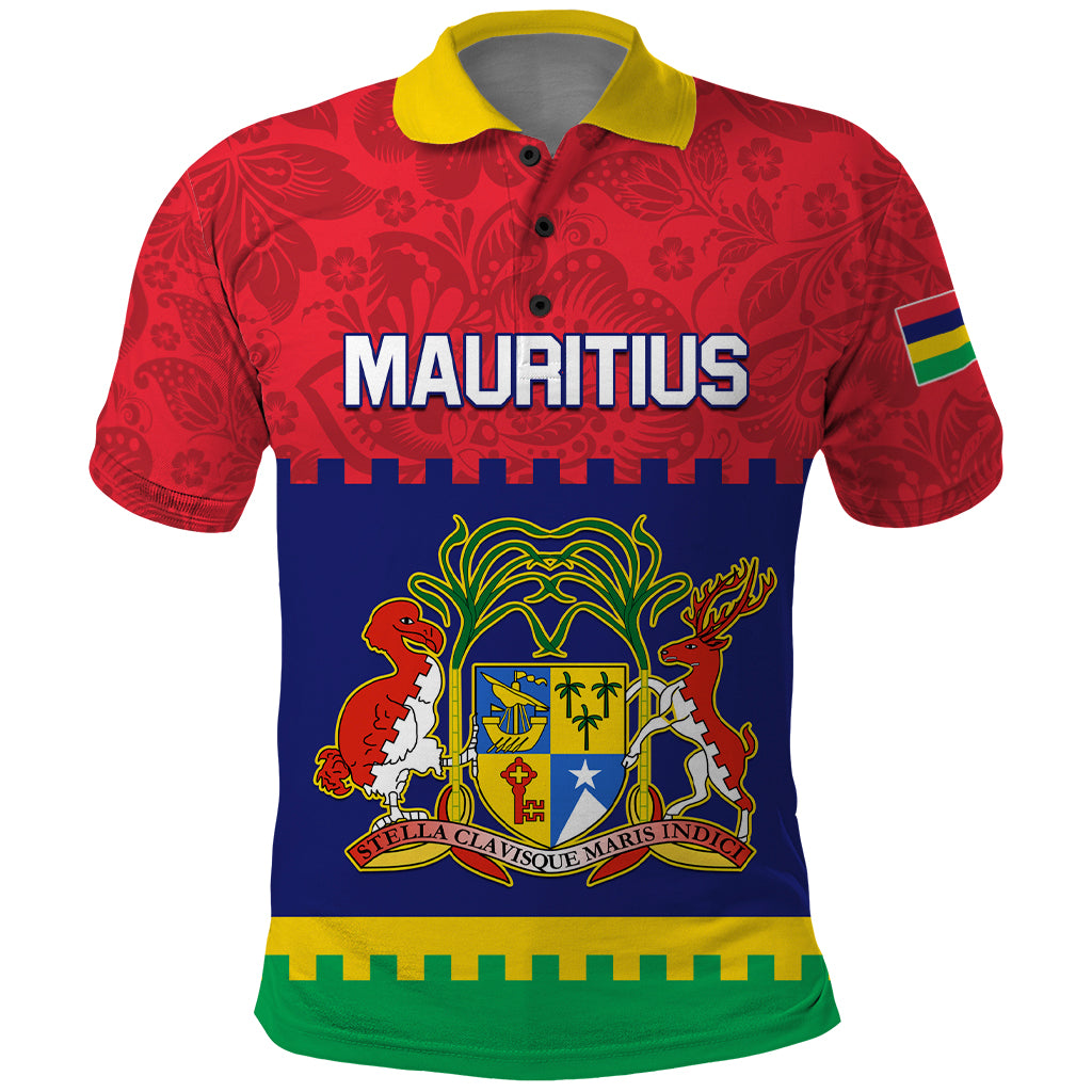 Mauritius Independence Day Polo Shirt Stella Clavisque Maris Indici Foral Pattern - Wonder Print Shop