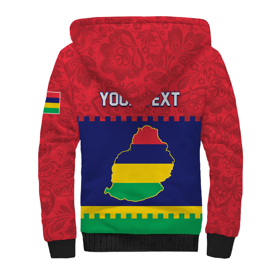 Mauritius Independence Day Sherpa Hoodie Stella Clavisque Maris Indici Foral Pattern - Wonder Print Shop