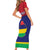Mauritius Independence Day Short Sleeve Bodycon Dress Stella Clavisque Maris Indici Foral Pattern - Wonder Print Shop