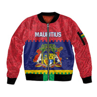 Mauritius Independence Day Sleeve Zip Bomber Jacket Stella Clavisque Maris Indici Foral Pattern - Wonder Print Shop