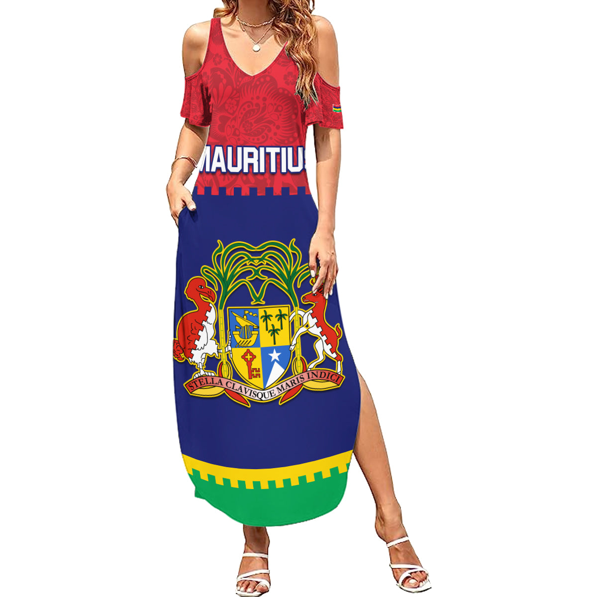 Mauritius Independence Day Summer Maxi Dress Stella Clavisque Maris Indici Foral Pattern - Wonder Print Shop