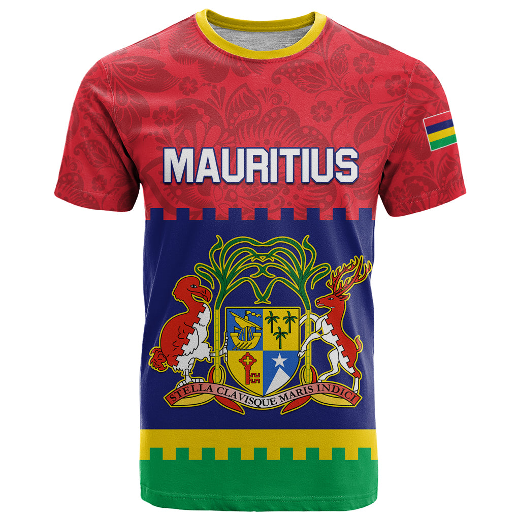 Mauritius Independence Day T Shirt Stella Clavisque Maris Indici Foral Pattern - Wonder Print Shop