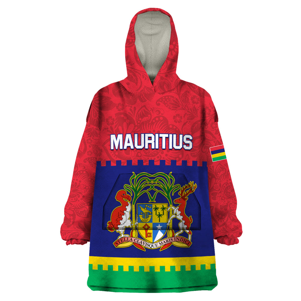 Mauritius Independence Day Wearable Blanket Hoodie Stella Clavisque Maris Indici Foral Pattern - Wonder Print Shop