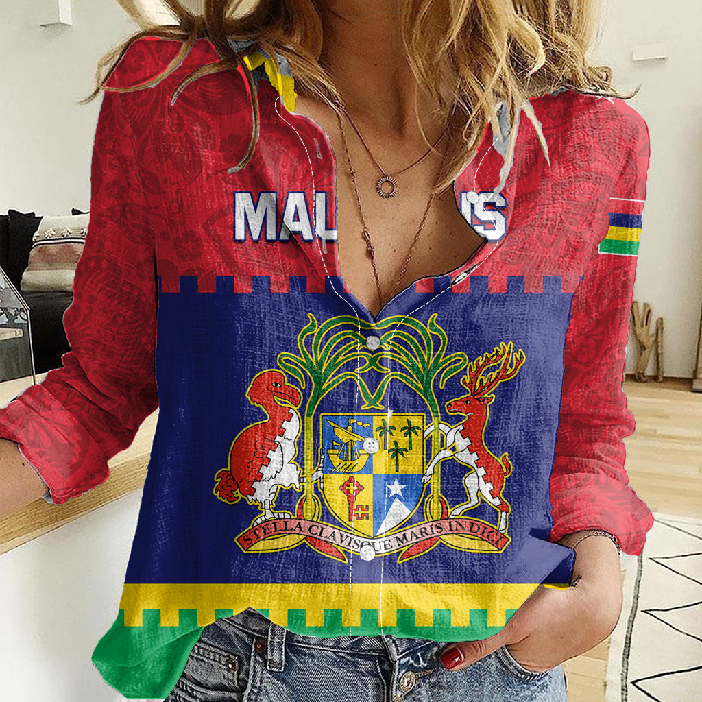 Mauritius Independence Day Women Casual Shirt Stella Clavisque Maris Indici Foral Pattern - Wonder Print Shop