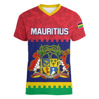 Mauritius Independence Day Women V Neck T Shirt Stella Clavisque Maris Indici Foral Pattern - Wonder Print Shop