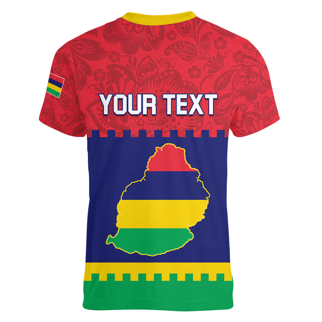 Mauritius Independence Day Women V Neck T Shirt Stella Clavisque Maris Indici Foral Pattern - Wonder Print Shop