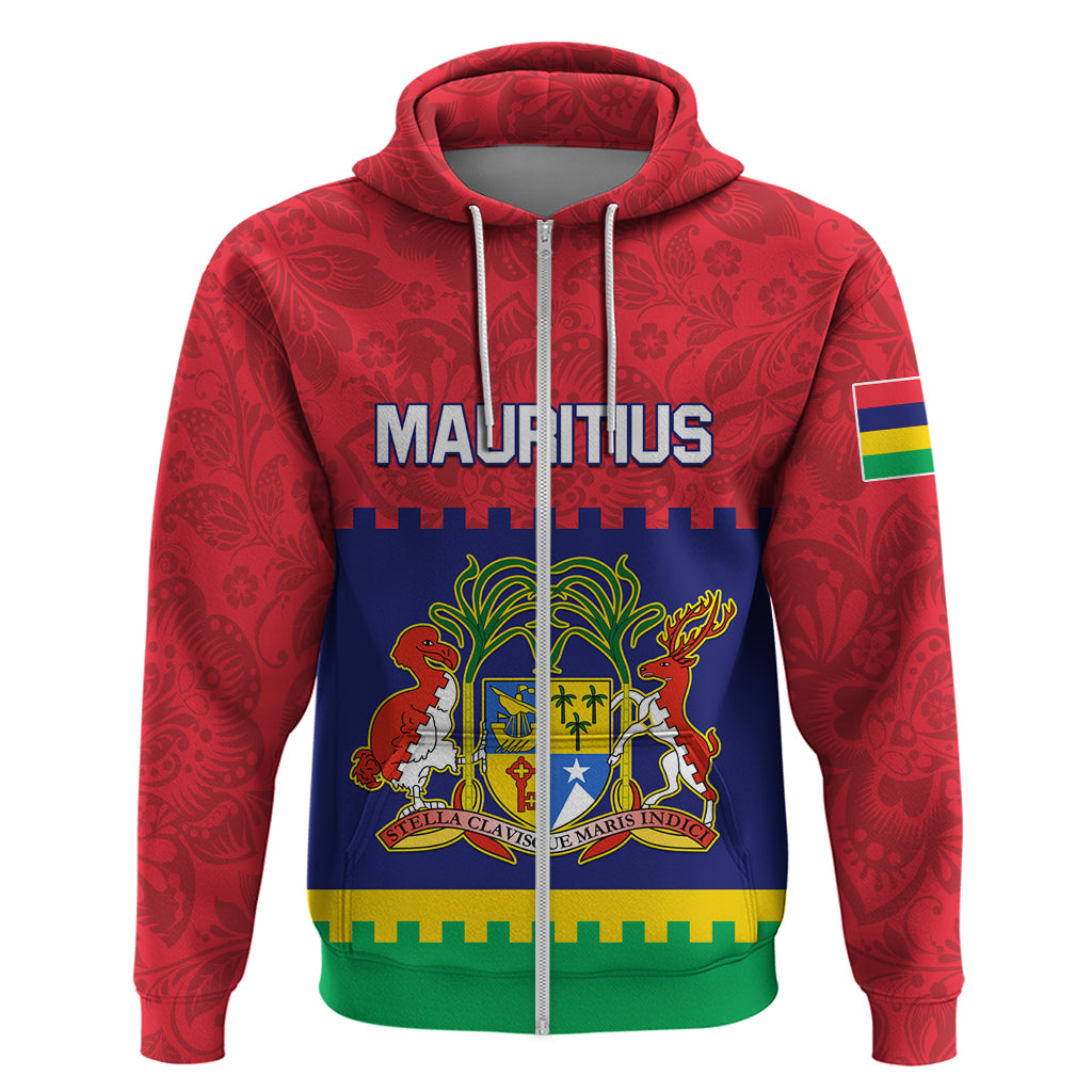 Mauritius Independence Day Zip Hoodie Stella Clavisque Maris Indici Foral Pattern - Wonder Print Shop