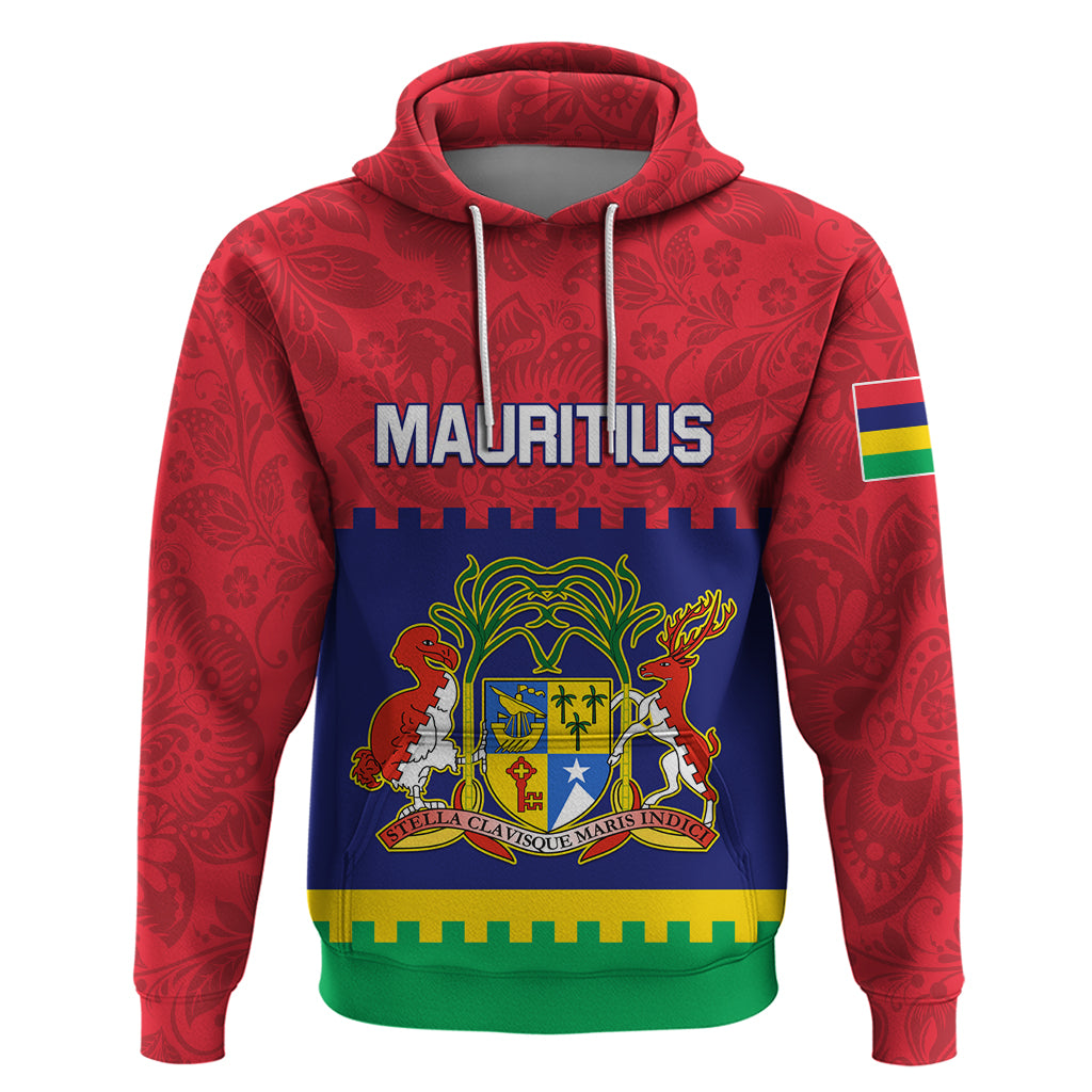 Mauritius Independence Day Zip Hoodie Stella Clavisque Maris Indici Foral Pattern - Wonder Print Shop