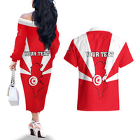 Tunisia Independence Day Couples Matching Off The Shoulder Long Sleeve Dress and Hawaiian Shirt Coat Of Arms Flag Style - Wonder Print Shop