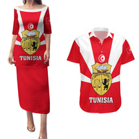 Tunisia Independence Day Couples Matching Puletasi and Hawaiian Shirt Coat Of Arms Flag Style - Wonder Print Shop