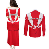 Tunisia Independence Day Couples Matching Puletasi and Long Sleeve Button Shirt Coat Of Arms Flag Style - Wonder Print Shop