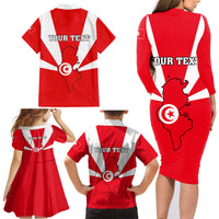 Tunisia Independence Day Family Matching Long Sleeve Bodycon Dress and Hawaiian Shirt Coat Of Arms Flag Style - Wonder Print Shop