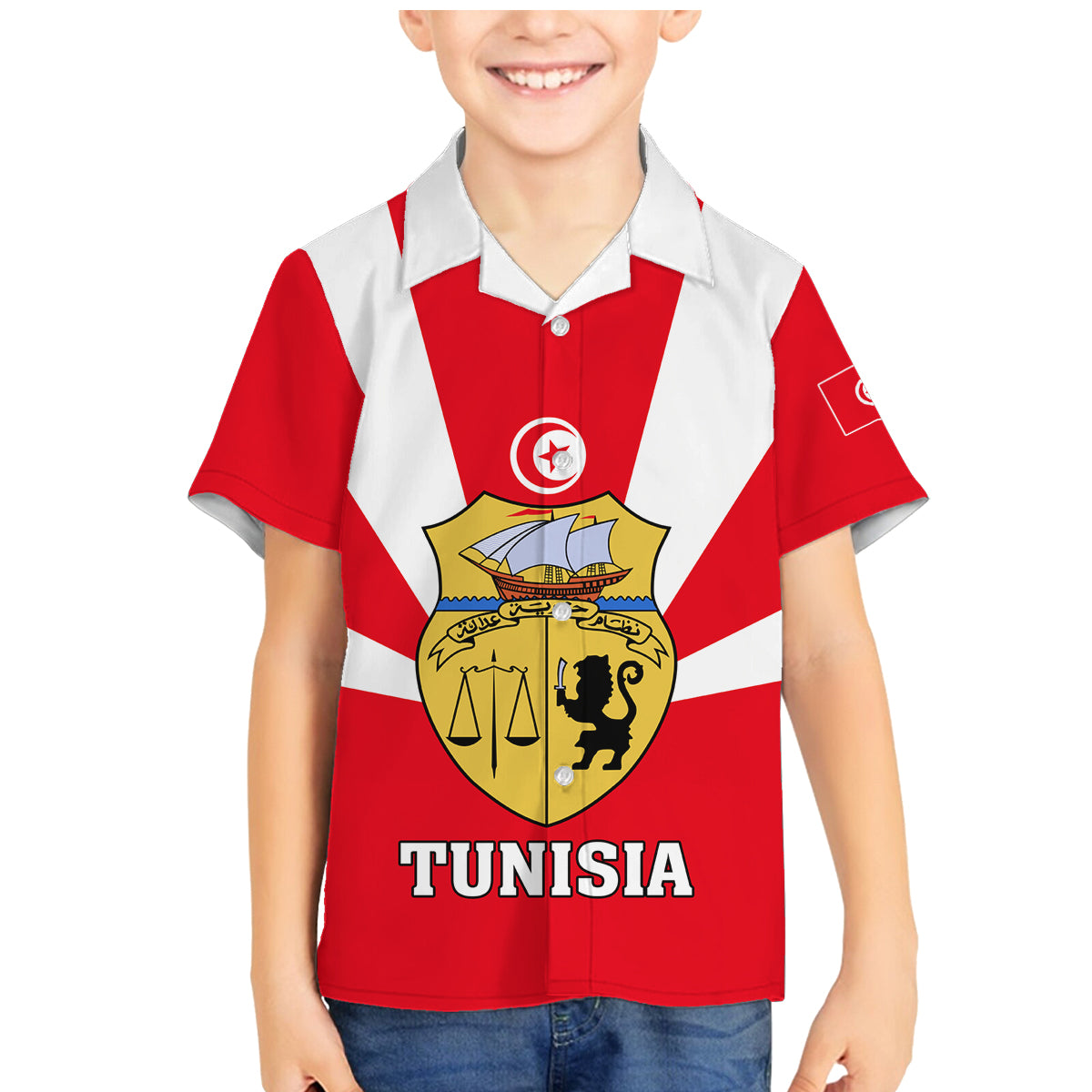 Tunisia Independence Day Family Matching Mermaid Dress and Hawaiian Shirt Coat Of Arms Flag Style - Wonder Print Shop