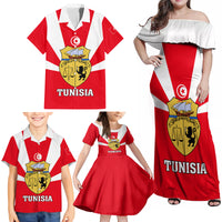 Tunisia Independence Day Family Matching Off Shoulder Maxi Dress and Hawaiian Shirt Coat Of Arms Flag Style - Wonder Print Shop
