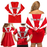 Tunisia Independence Day Family Matching Off Shoulder Short Dress and Hawaiian Shirt Coat Of Arms Flag Style - Wonder Print Shop
