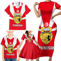 Tunisia Independence Day Family Matching Short Sleeve Bodycon Dress and Hawaiian Shirt Coat Of Arms Flag Style - Wonder Print Shop