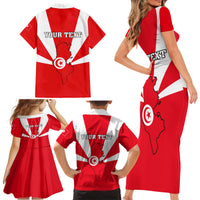Tunisia Independence Day Family Matching Short Sleeve Bodycon Dress and Hawaiian Shirt Coat Of Arms Flag Style - Wonder Print Shop