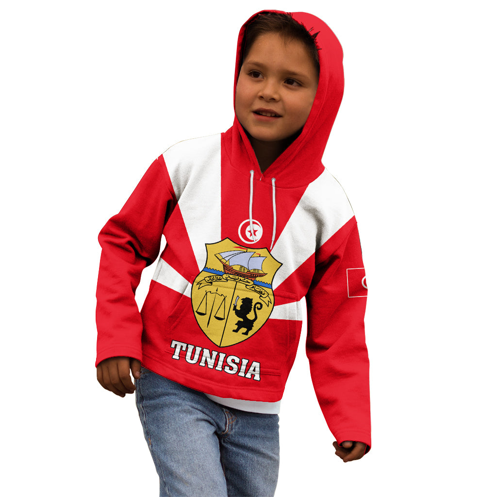 Tunisia Independence Day Kid Hoodie Coat Of Arms Flag Style - Wonder Print Shop