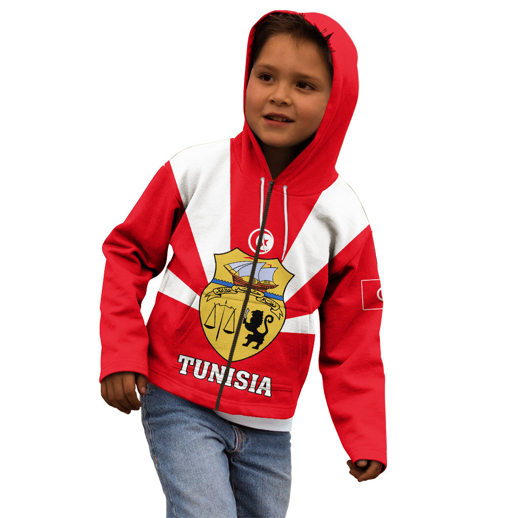 Tunisia Independence Day Kid Hoodie Coat Of Arms Flag Style - Wonder Print Shop