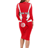 Tunisia Independence Day Long Sleeve Bodycon Dress Coat Of Arms Flag Style - Wonder Print Shop