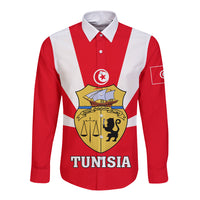 Tunisia Independence Day Long Sleeve Button Shirt Coat Of Arms Flag Style - Wonder Print Shop