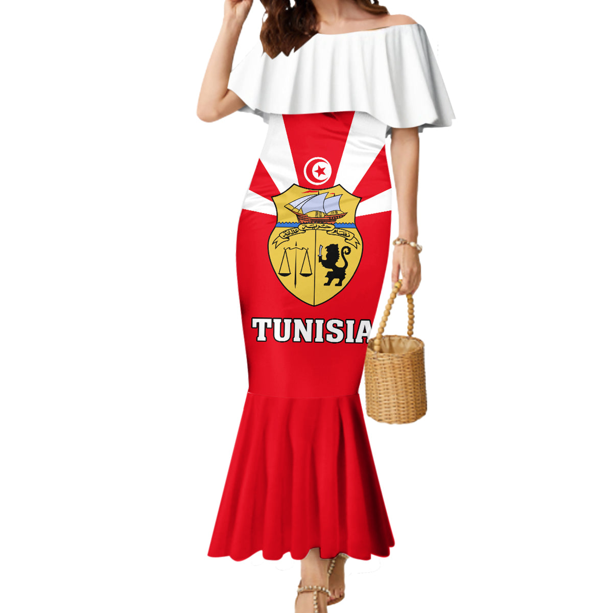 Tunisia Independence Day Mermaid Dress Coat Of Arms Flag Style - Wonder Print Shop