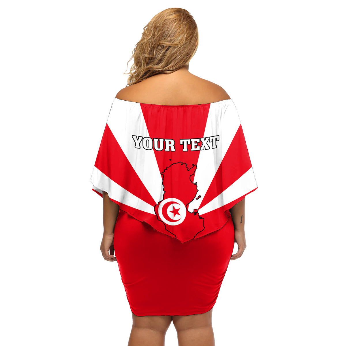Tunisia Independence Day Off Shoulder Short Dress Coat Of Arms Flag Style - Wonder Print Shop