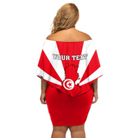 Tunisia Independence Day Off Shoulder Short Dress Coat Of Arms Flag Style - Wonder Print Shop