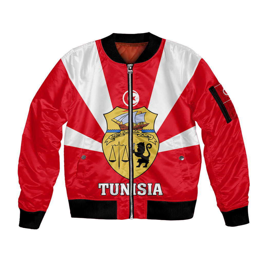 Tunisia Independence Day Sleeve Zip Bomber Jacket Coat Of Arms Flag Style - Wonder Print Shop