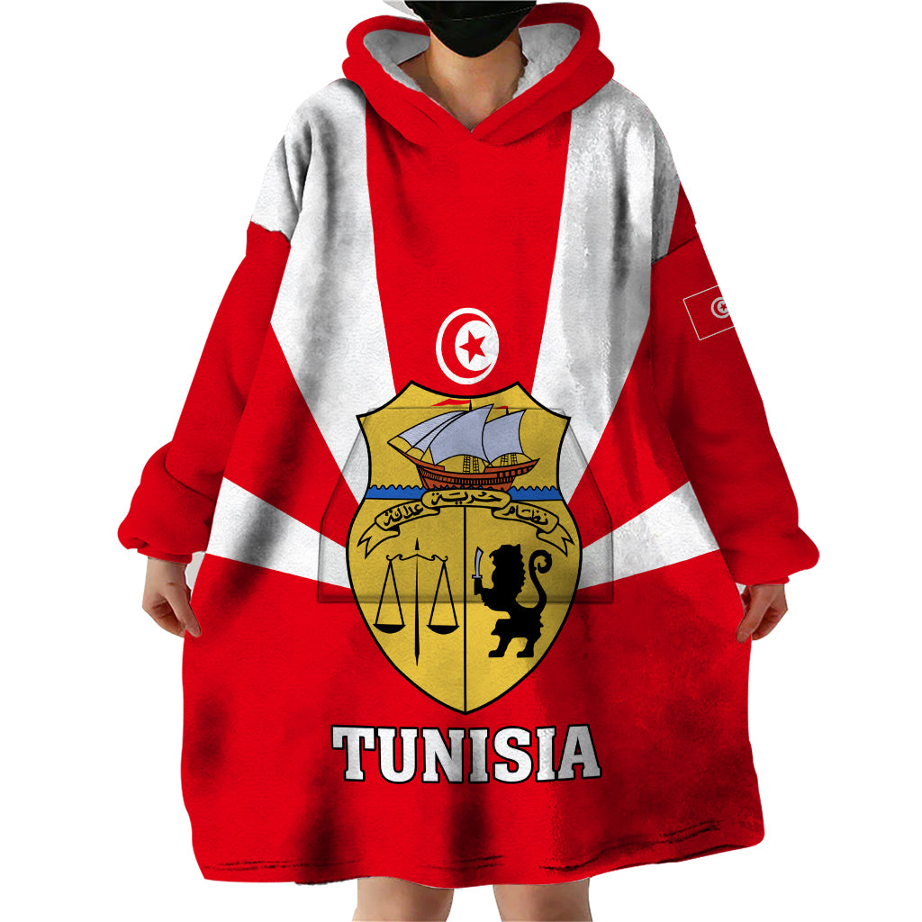 Tunisia Independence Day Wearable Blanket Hoodie Coat Of Arms Flag Style - Wonder Print Shop
