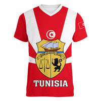 Tunisia Independence Day Women V Neck T Shirt Coat Of Arms Flag Style - Wonder Print Shop