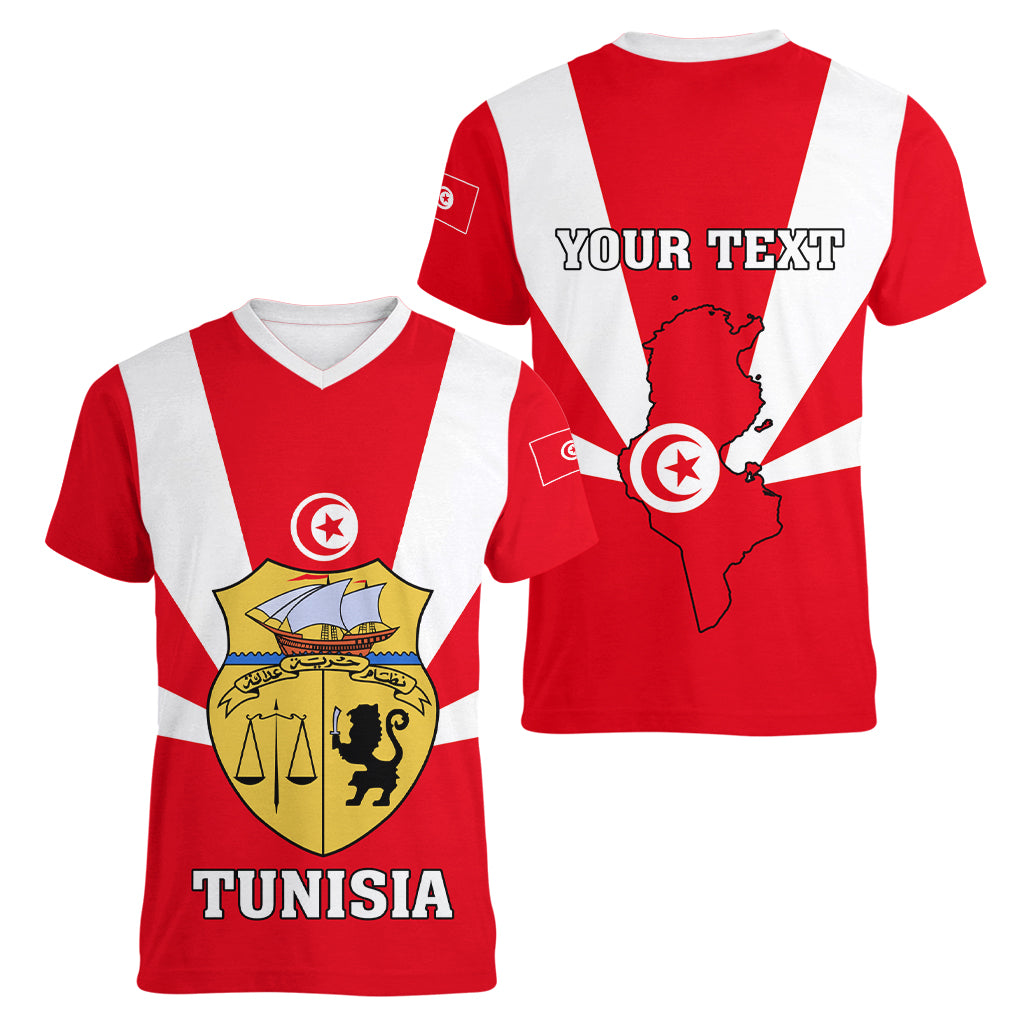Tunisia Independence Day Women V Neck T Shirt Coat Of Arms Flag Style - Wonder Print Shop