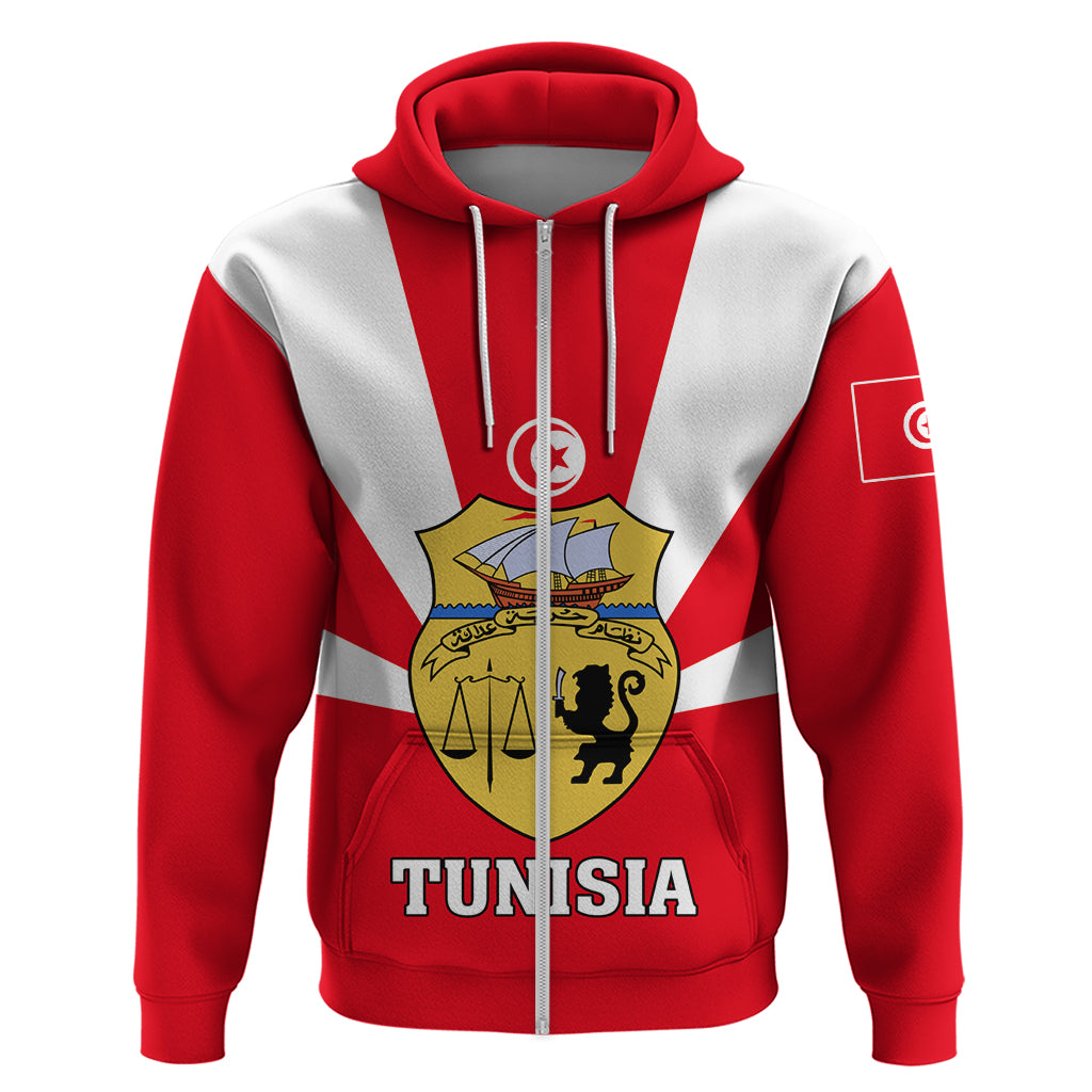 Tunisia Independence Day Zip Hoodie Coat Of Arms Flag Style - Wonder Print Shop