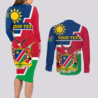 Namibia Independence Day Couples Matching Long Sleeve Bodycon Dress and Long Sleeve Button Shirt Coat Of Arms Unique Style - Wonder Print Shop