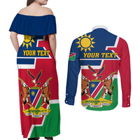Namibia Independence Day Couples Matching Off Shoulder Maxi Dress and Long Sleeve Button Shirt Coat Of Arms Unique Style - Wonder Print Shop