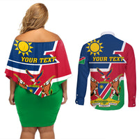 Namibia Independence Day Couples Matching Off Shoulder Short Dress and Long Sleeve Button Shirt Coat Of Arms Unique Style - Wonder Print Shop