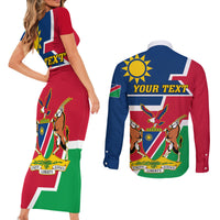 Namibia Independence Day Couples Matching Short Sleeve Bodycon Dress and Long Sleeve Button Shirt Coat Of Arms Unique Style - Wonder Print Shop