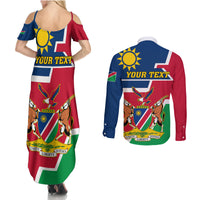 Namibia Independence Day Couples Matching Summer Maxi Dress and Long Sleeve Button Shirt Coat Of Arms Unique Style - Wonder Print Shop